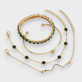 Keira | Zümrüt Kristalli ve Altın Detaylı 4’lü Bileklik Seti