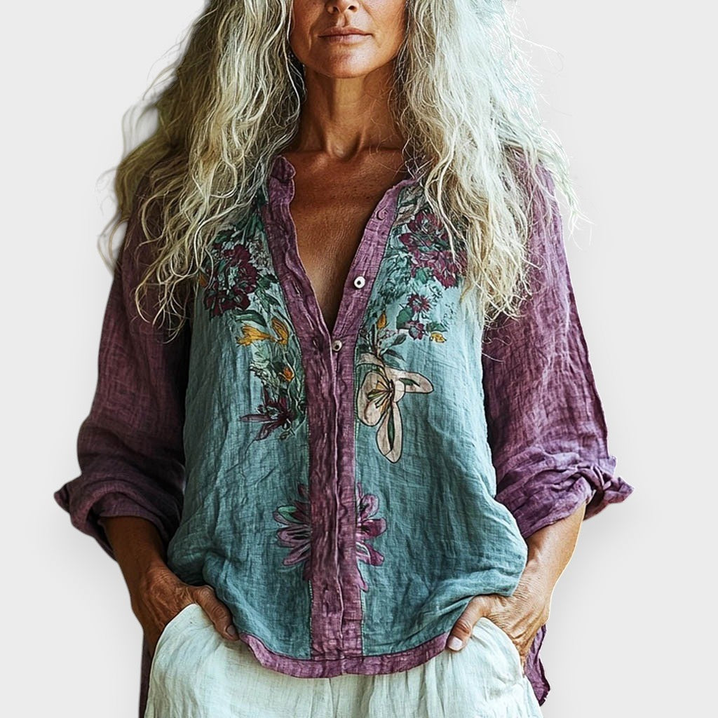 Fadima | Yaprak Desenli Vintage Bluz