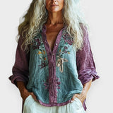 Fadima | Yaprak Desenli Vintage Bluz