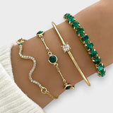 Keira | Zümrüt Kristalli ve Altın Detaylı 4’lü Bileklik Seti