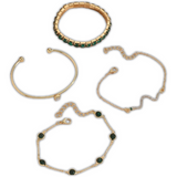 Keira | Zümrüt Kristalli ve Altın Detaylı 4’lü Bileklik Seti