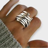 Şule | Vintage Kalın Katmanlı Gümüş Yüzük
