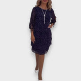 Nisan | Bağlamalı Yırtmaçlı Kollu Puantiyeli Katlı Elbise