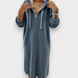 Alperenay | Rahat Kapüşonlu Petek Desenli Polar Elbise