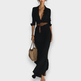 Ceyda | Yaka Detaylı Kruvaze Maxi Elbise