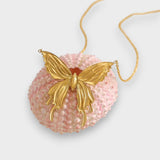 Asiye | Pembe taşlı kelebek kolye, 18K altın kaplama.