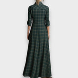 Elvanur | Yeşil Ekose Uzun Gömlek Elbise