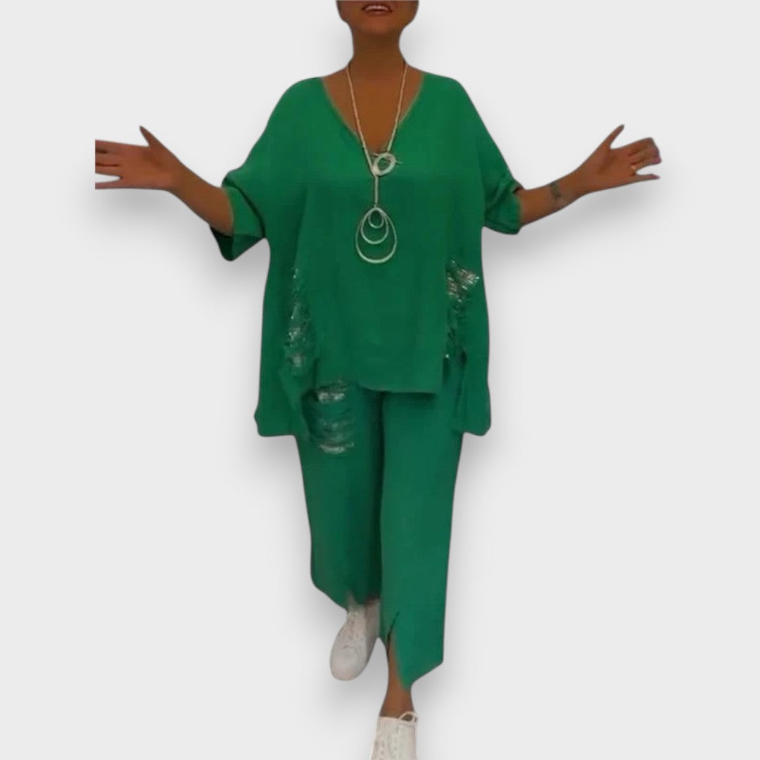 Figen | Yazlık V Yaka İkili Takım