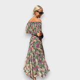 Canan | Çiçek desenli ve V yaka şık maxi elbise