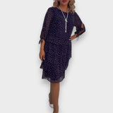 Nisan | Bağlamalı Yırtmaçlı Kollu Puantiyeli Katlı Elbise