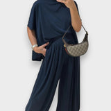 Diclehan | Açık Gri Günlük Üst ve Bol Paça Pantolon Takımı