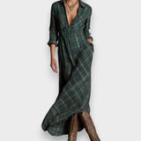 Elvanur | Yeşil Ekose Uzun Gömlek Elbise