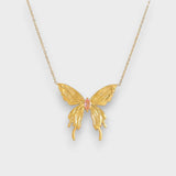 Asiye | Pembe taşlı kelebek kolye, 18K altın kaplama.