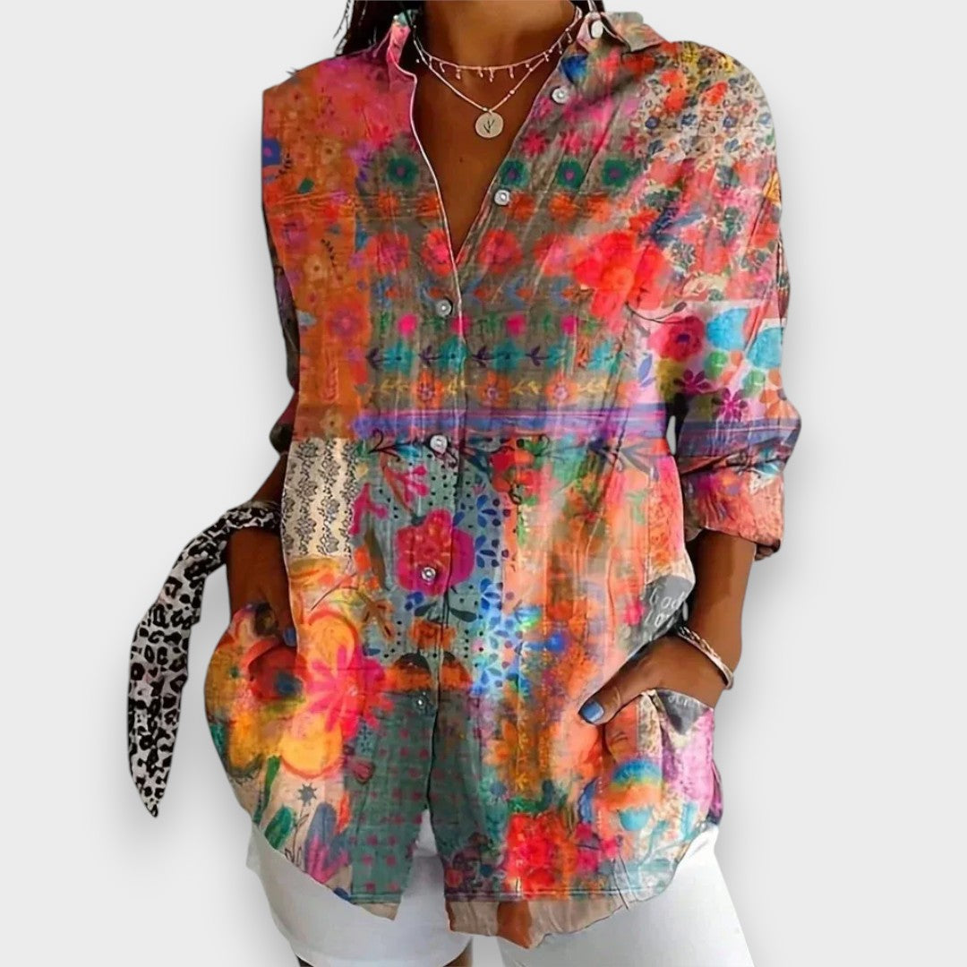 İrem | Eğlenceli desenli renkli bluz