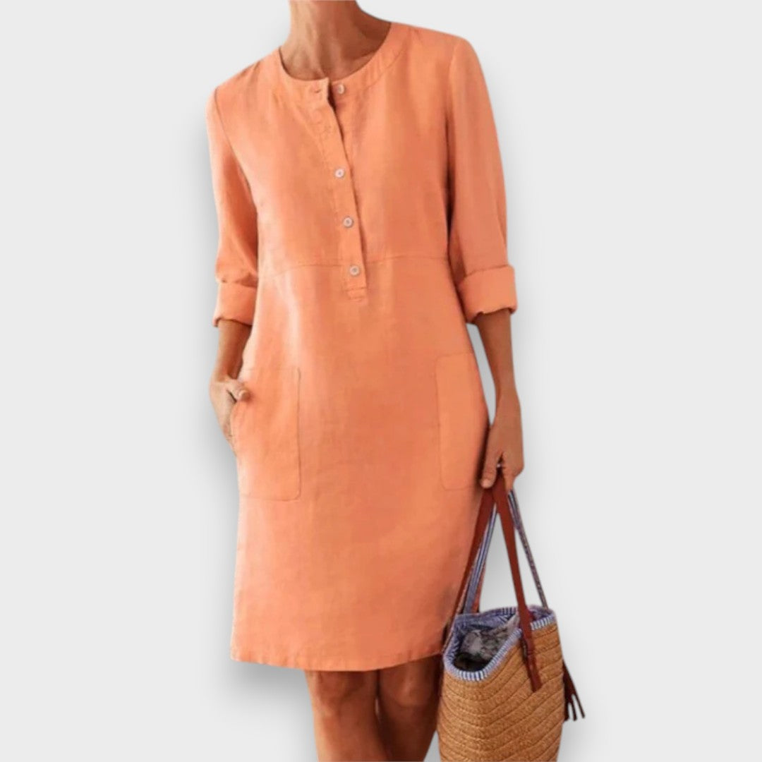 Aysun | Kadın Keten Gömlek Elbise – Hafif, Rahat ve Cepli