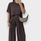 Diclehan | Açık Gri Günlük Üst ve Bol Paça Pantolon Takımı