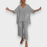 Figen | Yazlık V Yaka İkili Takım