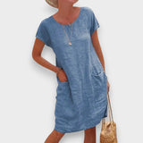 Başar | Keten midi yazlık elbise – kısa kollu, zarif ve rahat