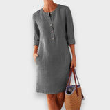 Aysun | Kadın Keten Gömlek Elbise – Hafif, Rahat ve Cepli