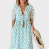 Baran | Yazlık midi elbise – cepli, bohem plaj tarzı.