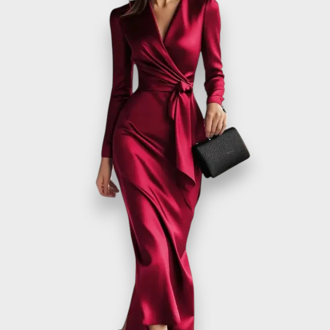 Cerennur | Zarif Bağcıklı Uzun Elbise