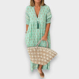 Baran | Yazlık midi elbise – cepli, bohem plaj tarzı.