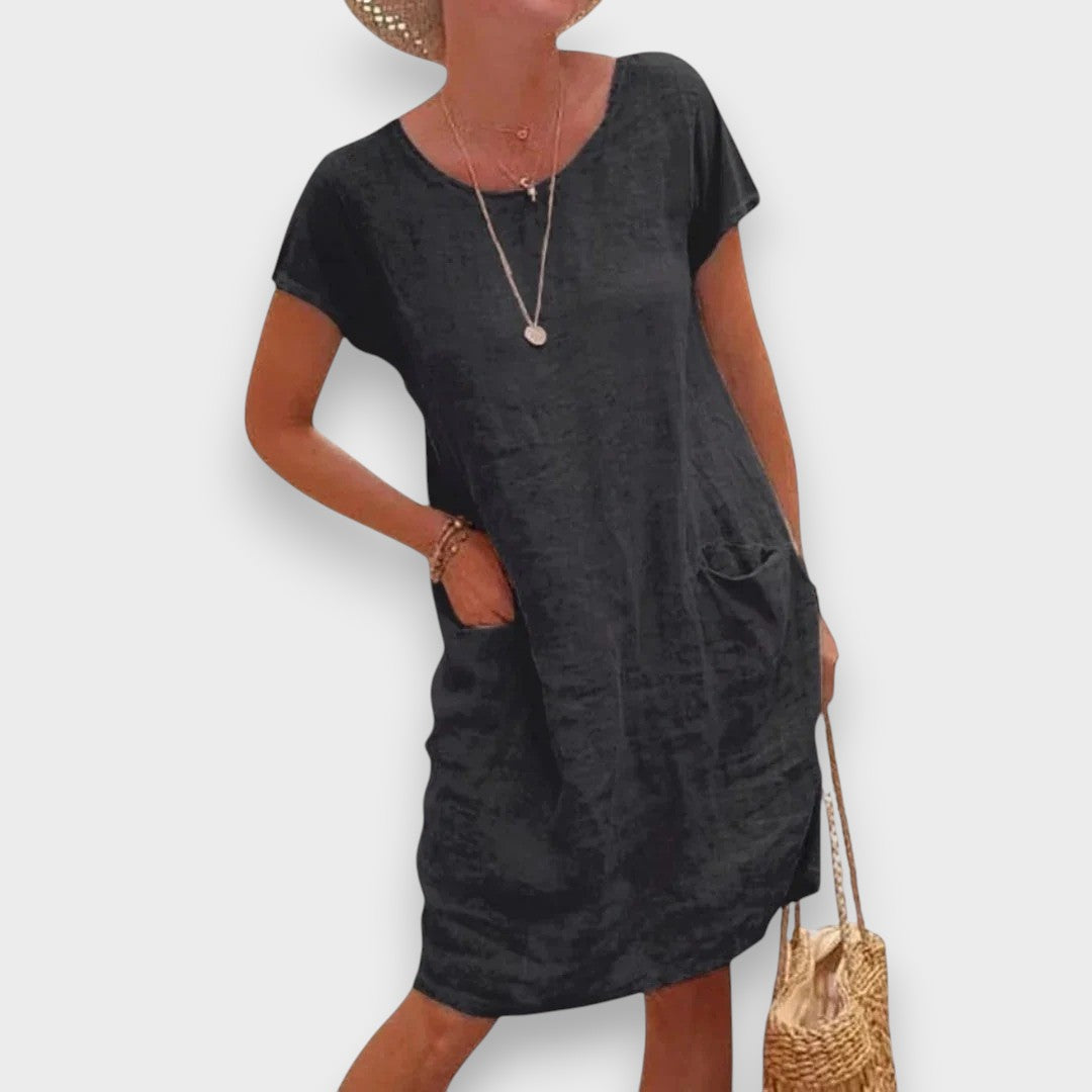 Başar | Keten midi yazlık elbise – kısa kollu, zarif ve rahat