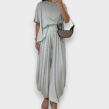 Diclehan | Açık Gri Günlük Üst ve Bol Paça Pantolon Takımı