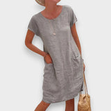 Başar | Keten midi yazlık elbise – kısa kollu, zarif ve rahat