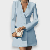 Feyza | Şık V Yaka Uzun Kollu Mini Elbise