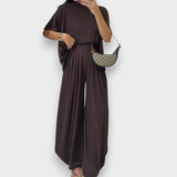 Diclehan | Açık Gri Günlük Üst ve Bol Paça Pantolon Takımı