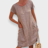 Başar | Keten midi yazlık elbise – kısa kollu, zarif ve rahat