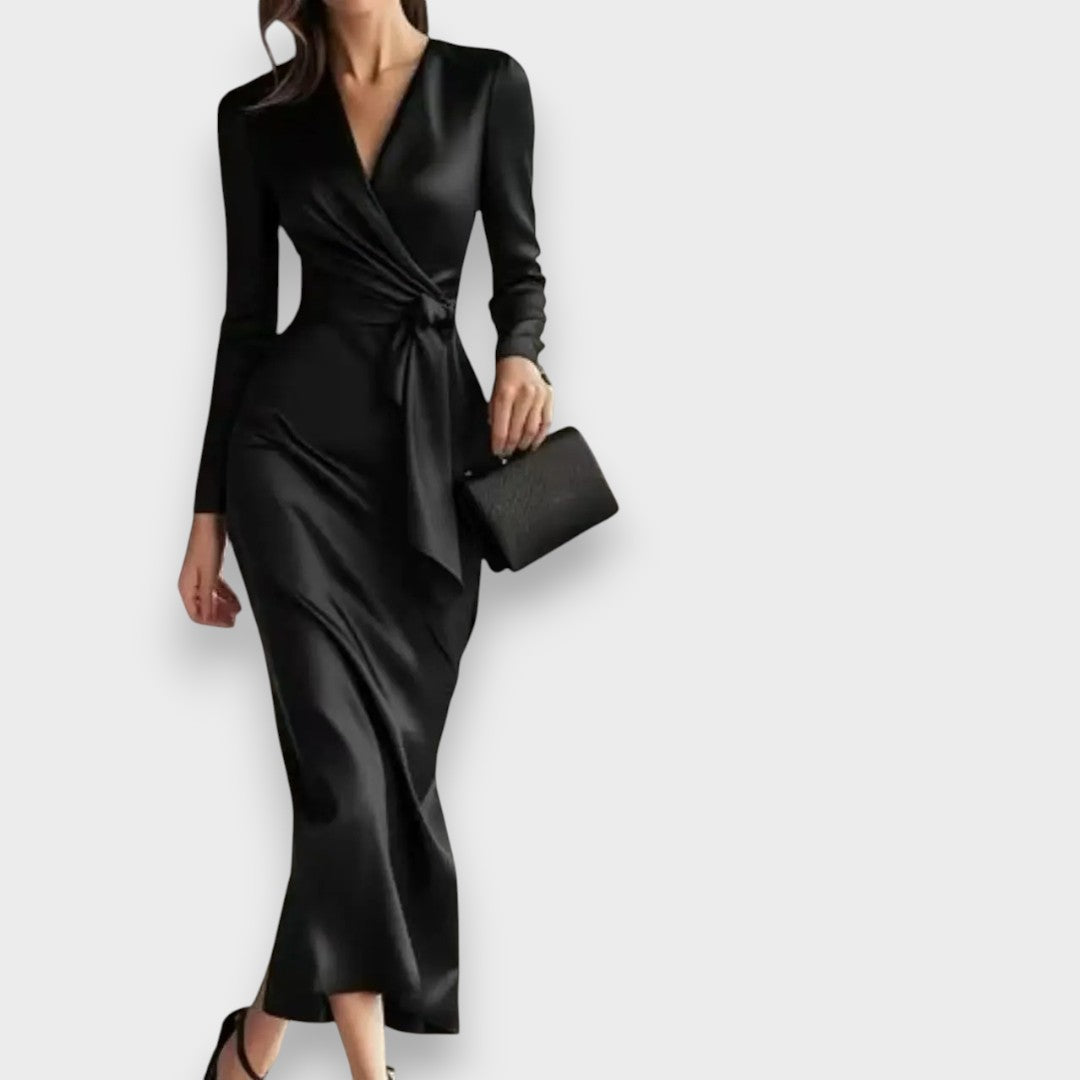 Cerennur | Zarif Bağcıklı Uzun Elbise