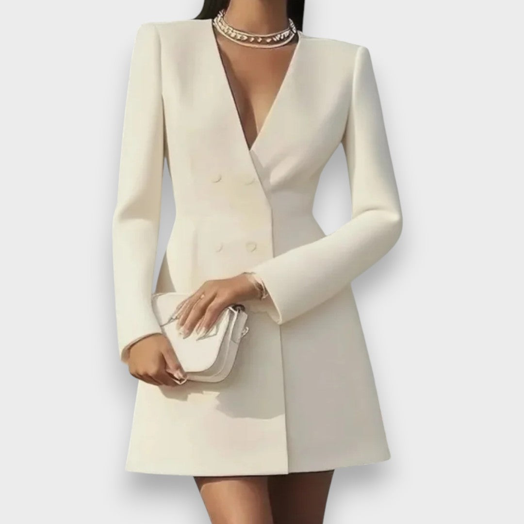 Feyza | Şık V Yaka Uzun Kollu Mini Elbise