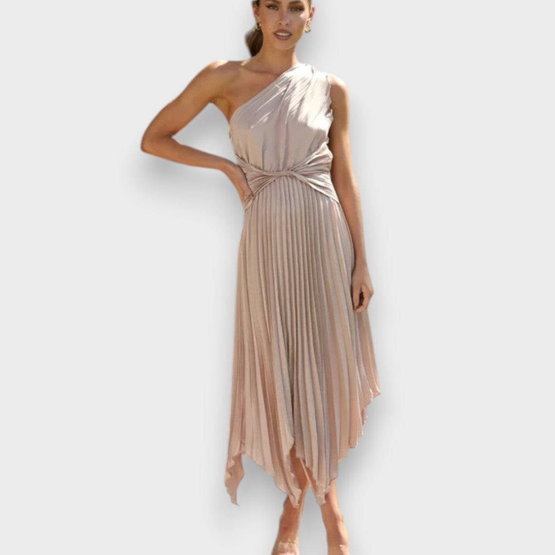 Bengi | Canlı Fuşya Tek Omuzlu Asimetrik Elbise