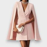 Balım | Kadın takım elbise – çift düğmeli V yaka ofis elbisesi