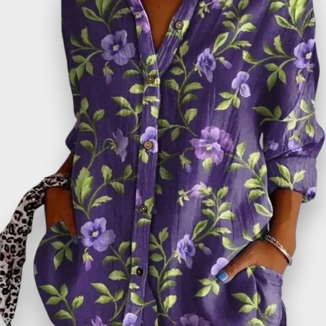 Hacer | Mor Çiçek Desenli Sonbahar Gömlek