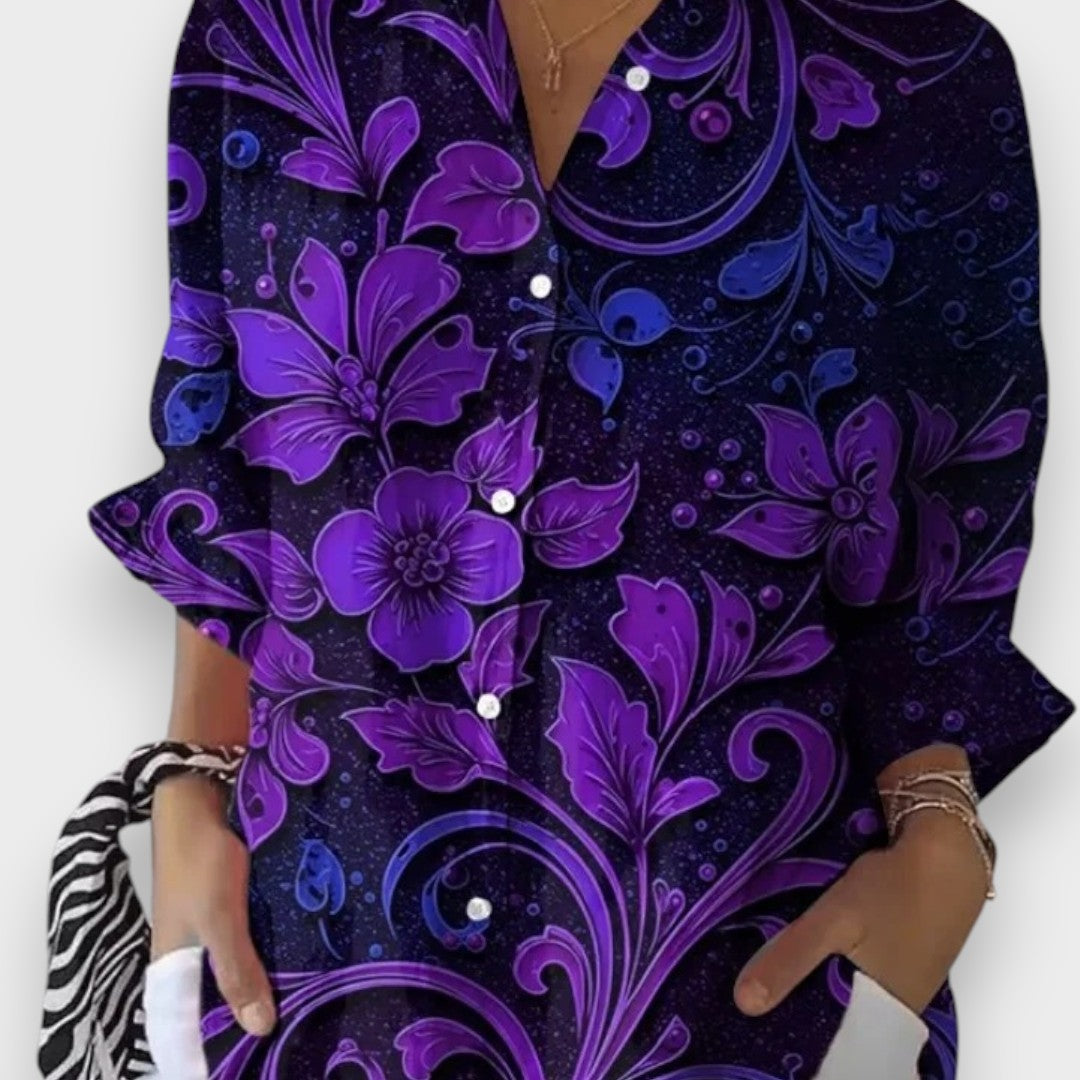 Hacer | Mor Çiçek Desenli Sonbahar Gömlek