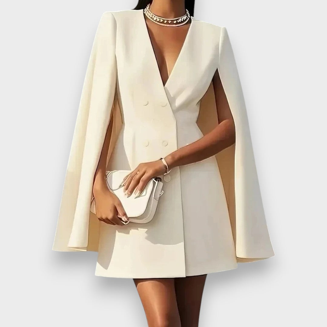 Balım | Kadın takım elbise – çift düğmeli V yaka ofis elbisesi