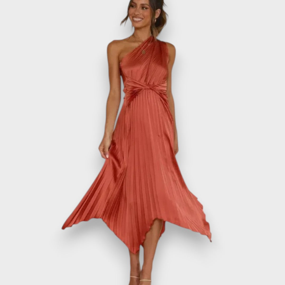 Bengi | Canlı Fuşya Tek Omuzlu Asimetrik Elbise