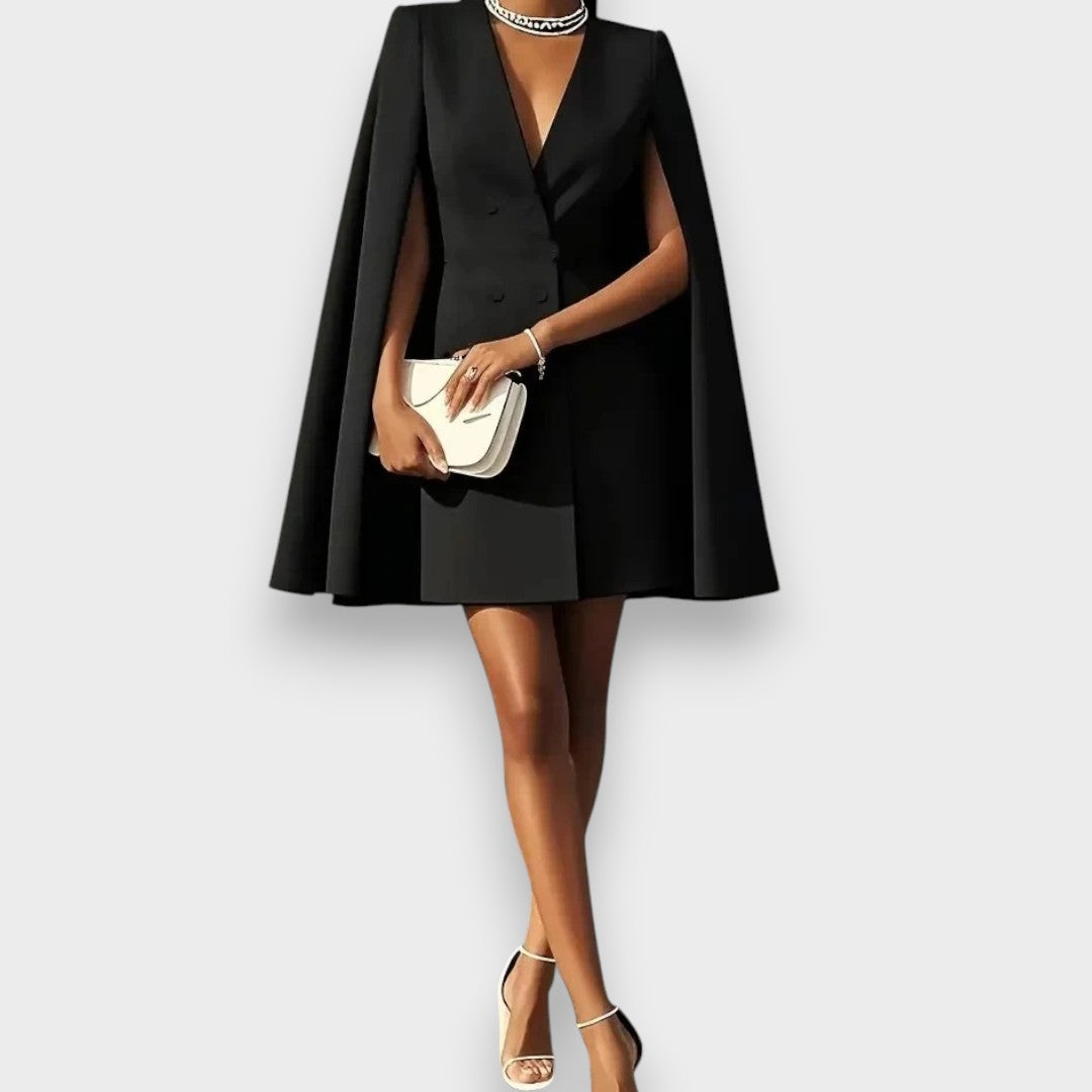 Balım | Kadın takım elbise – çift düğmeli V yaka ofis elbisesi