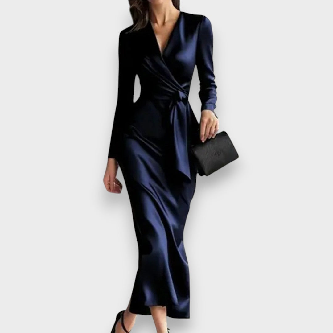 Cerennur | Zarif Bağcıklı Uzun Elbise