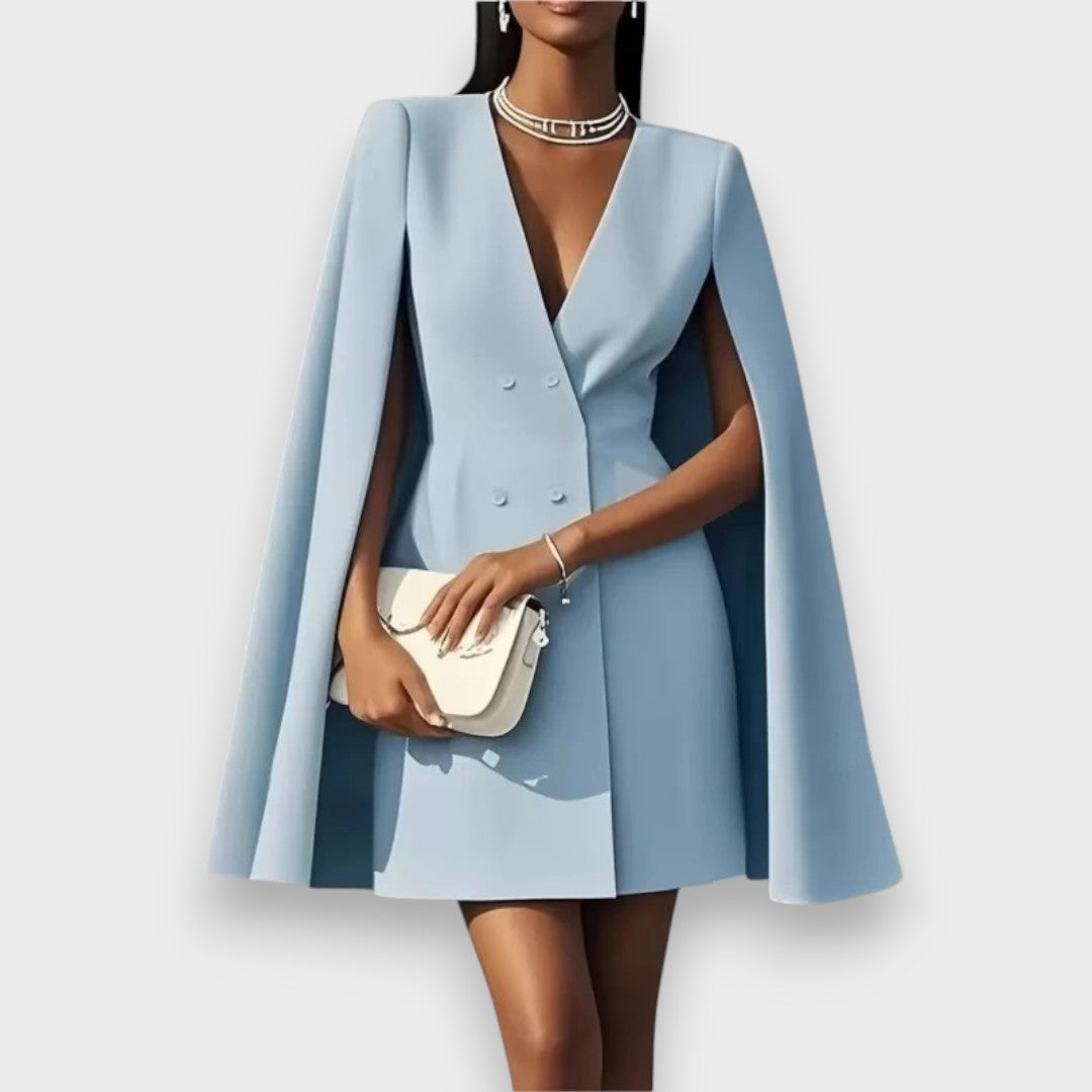 Balım | Kadın takım elbise – çift düğmeli V yaka ofis elbisesi