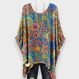 Afra | Yazlık Kadın Etnik Baskılı Rahat Kısa Kollu Tişört