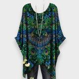 Afra | Yazlık Kadın Etnik Baskılı Rahat Kısa Kollu Tişört