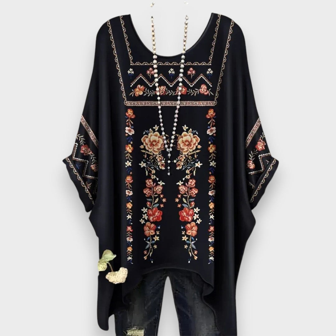 Afra | Yazlık Kadın Etnik Baskılı Rahat Kısa Kollu Tişört