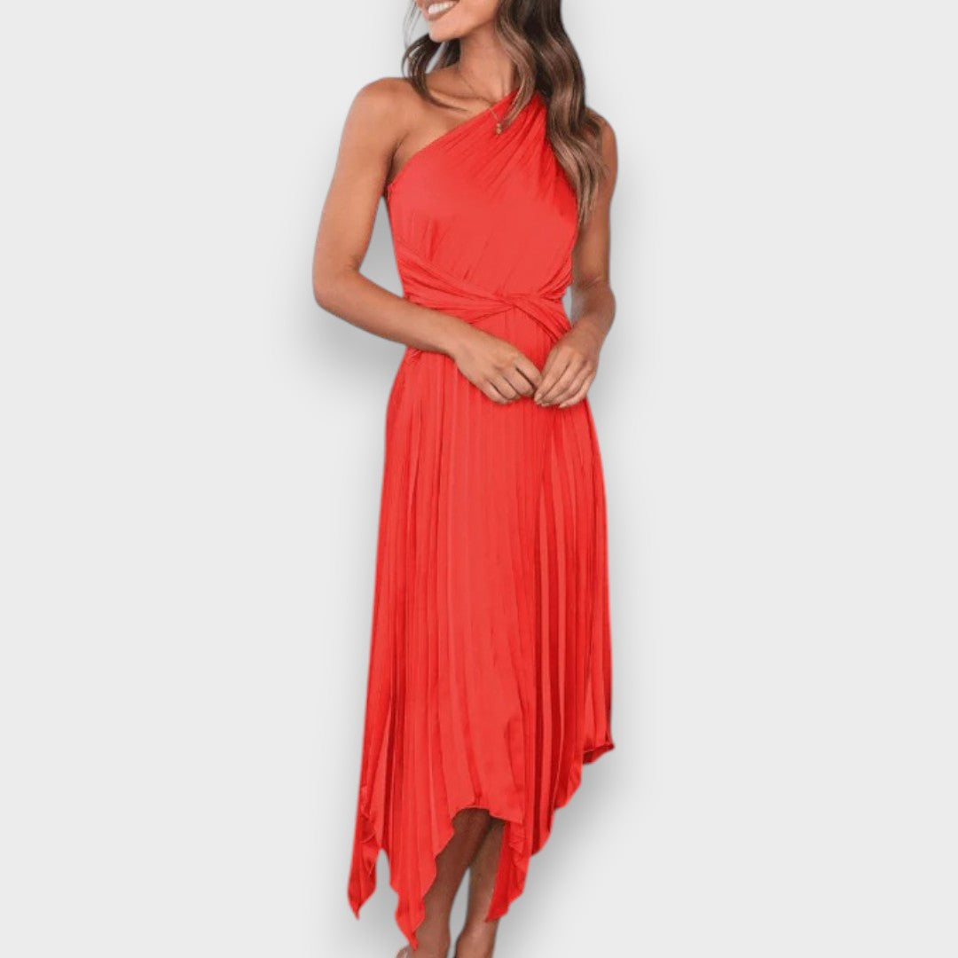 Bengi | Canlı Fuşya Tek Omuzlu Asimetrik Elbise