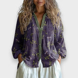 Fadime | Yaprak Desenli Vintage Bluz