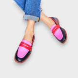 Ahu™ | Renkli Detaylı Siyah Mokasen Kadın Ayakkabı