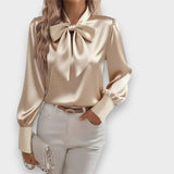 Albeni | 2025 Kadın Fiyonklu Saten Bluz – Uzun Kollu, Şık ve Zarif